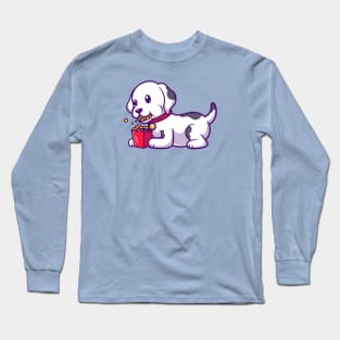 Cute Dalmatian Dog Eating Pop Corn Cartoon Long Sleeve T-Shirt